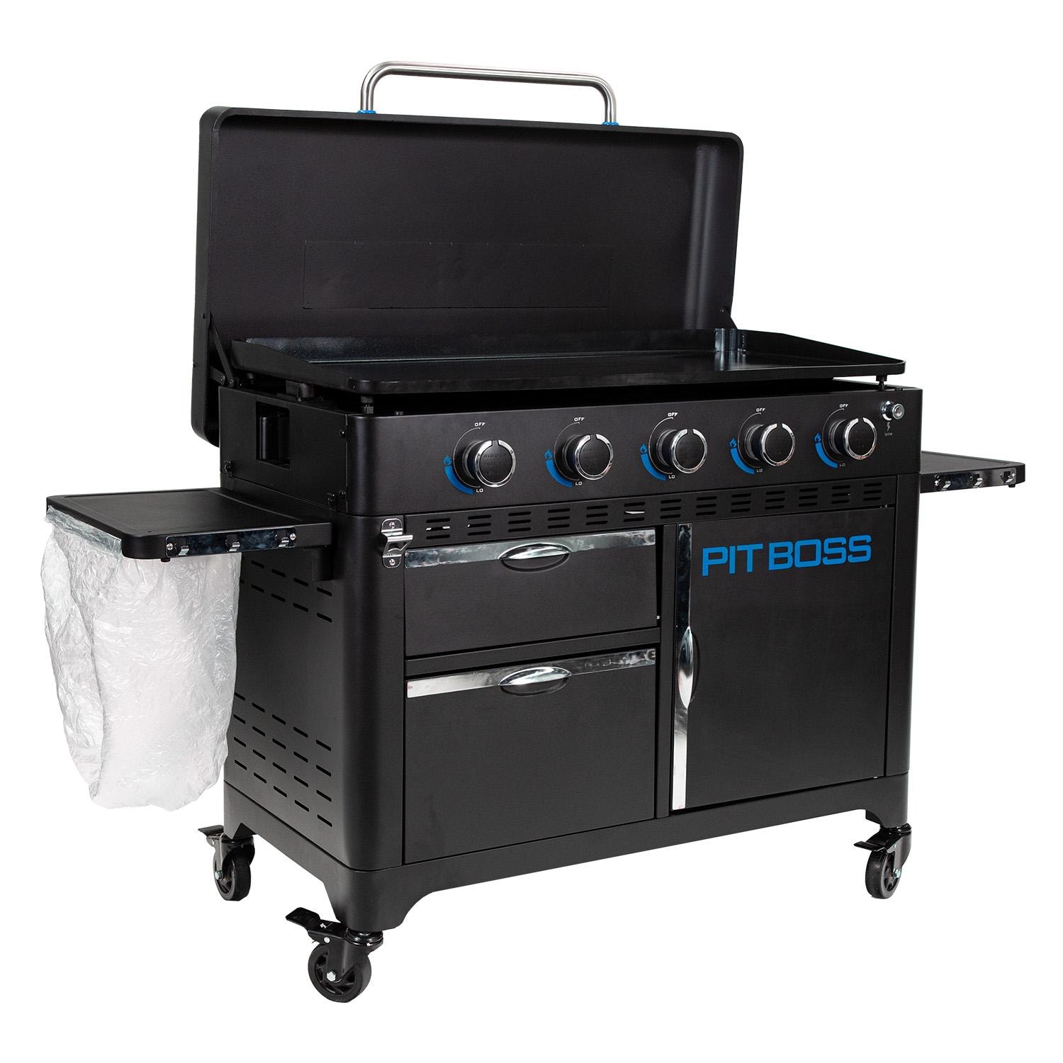 Pit Boss 10783 Ultimate Lift Off 5 Burner Propane Griddle - Open w/ Trash Bag - White Background thumbnail