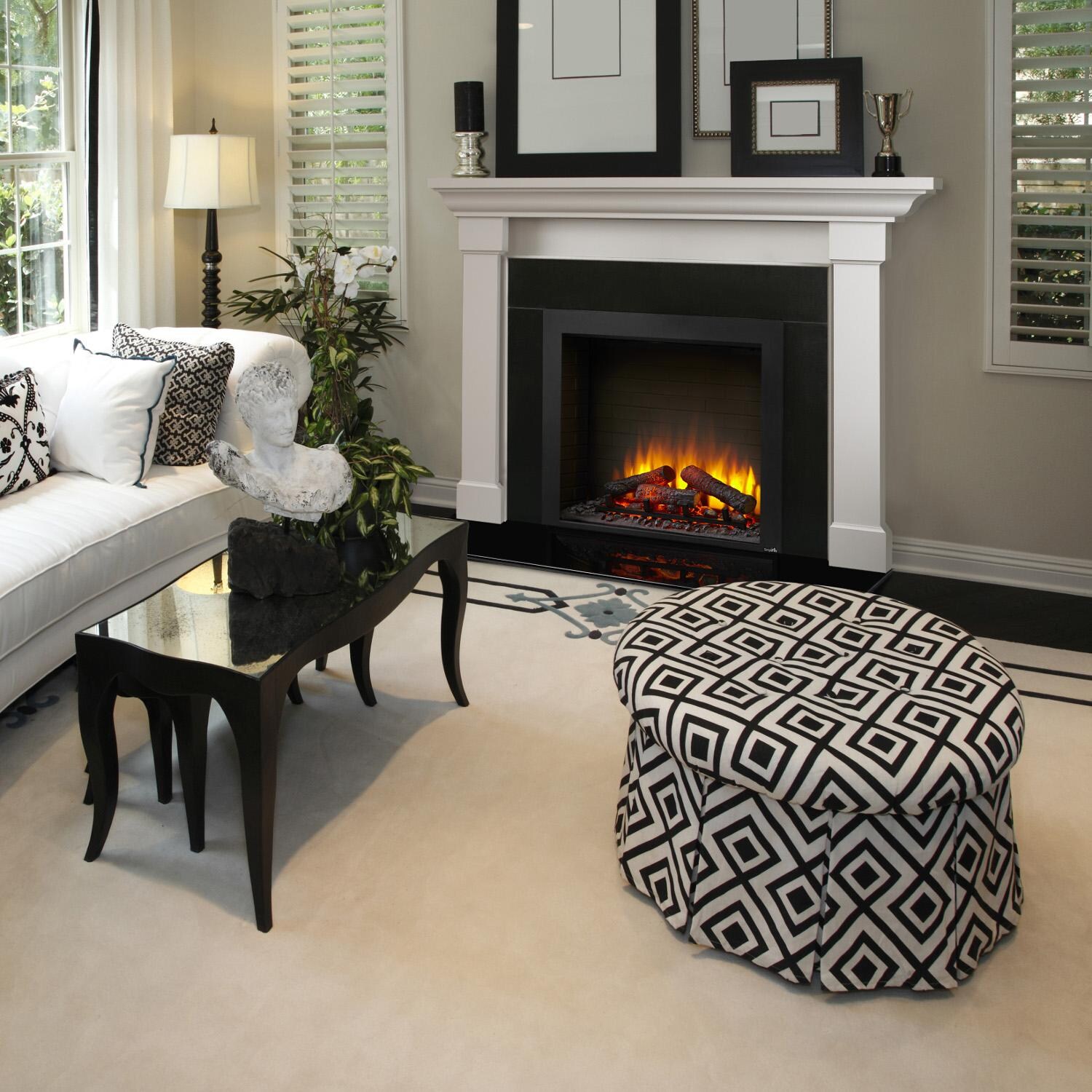 SimpliFire 36-Inch Built-In Electric Fireplace - Living Room Lifestyle **Shown with Kenwood Mantel and Optional Black Front thumbnail