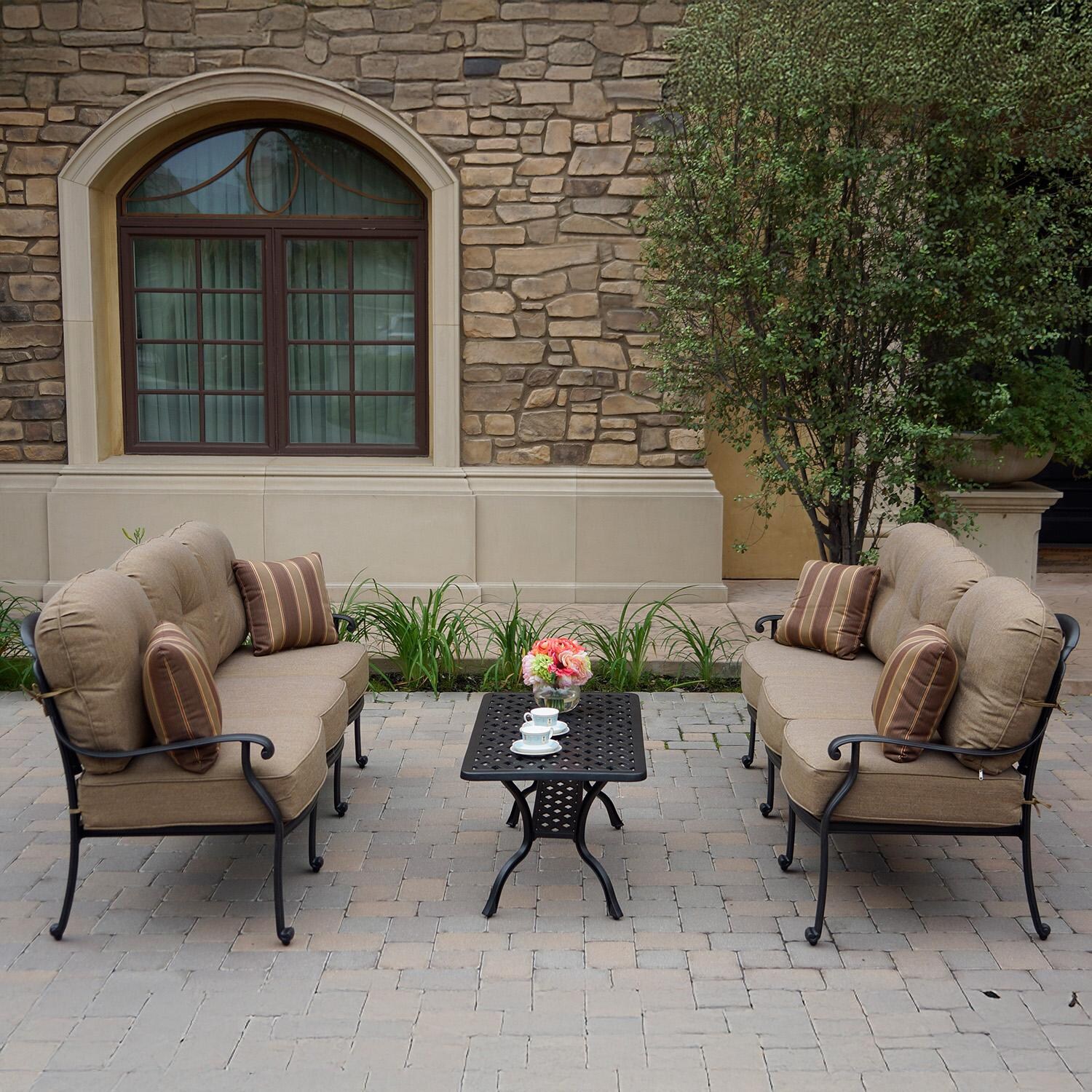 Elisabeth 3 Pc Cast Aluminum Seating Set w/ Series 30 Coffee Table in Antique Bronze by Darlee - Lifestyle thumbnail