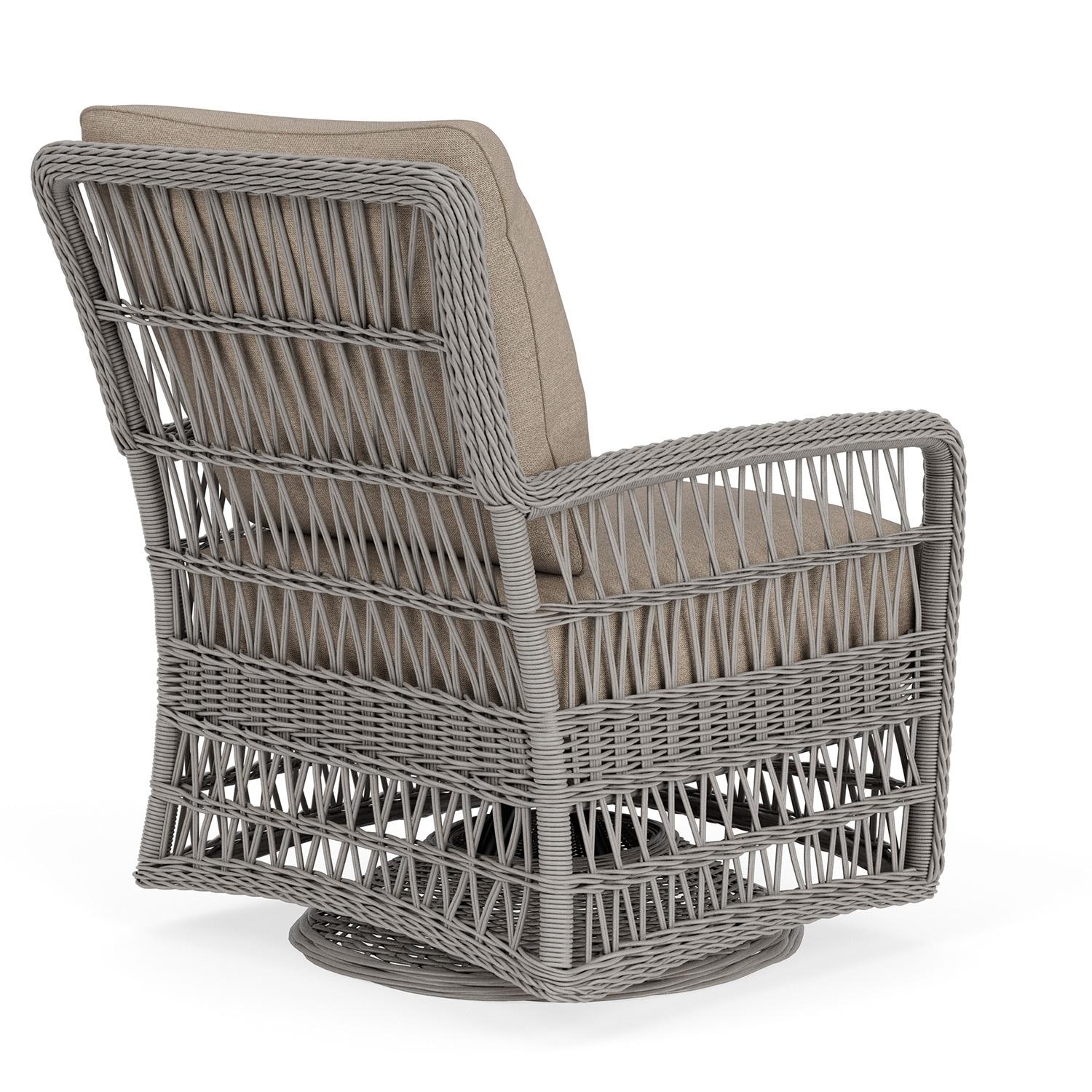 Lloyd Flanders Mackinac Swivel Glider Lounge Chair in Putty Finish with Demo Oatmeal fabric - Rear Right thumbnail