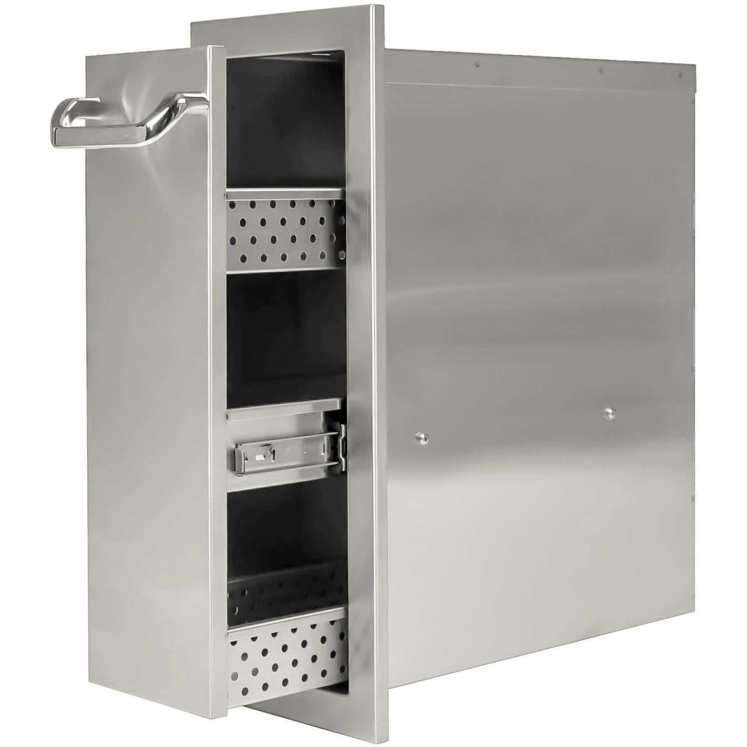 BBQGuys Signature 8-in Contempo/Traditional Stainless Steel Spice Rack - Drawer Open - White Background thumbnail