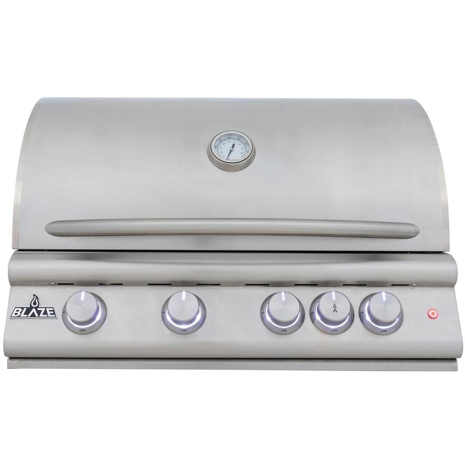 Blaze BLZ-4LTE3-LP Premium LTE+ 32-Inch 4-Burner Built-In Propane Grill With Rear Infrared Burner & Lift-Assist Hood - Front View - Closed - White Background thumbnail