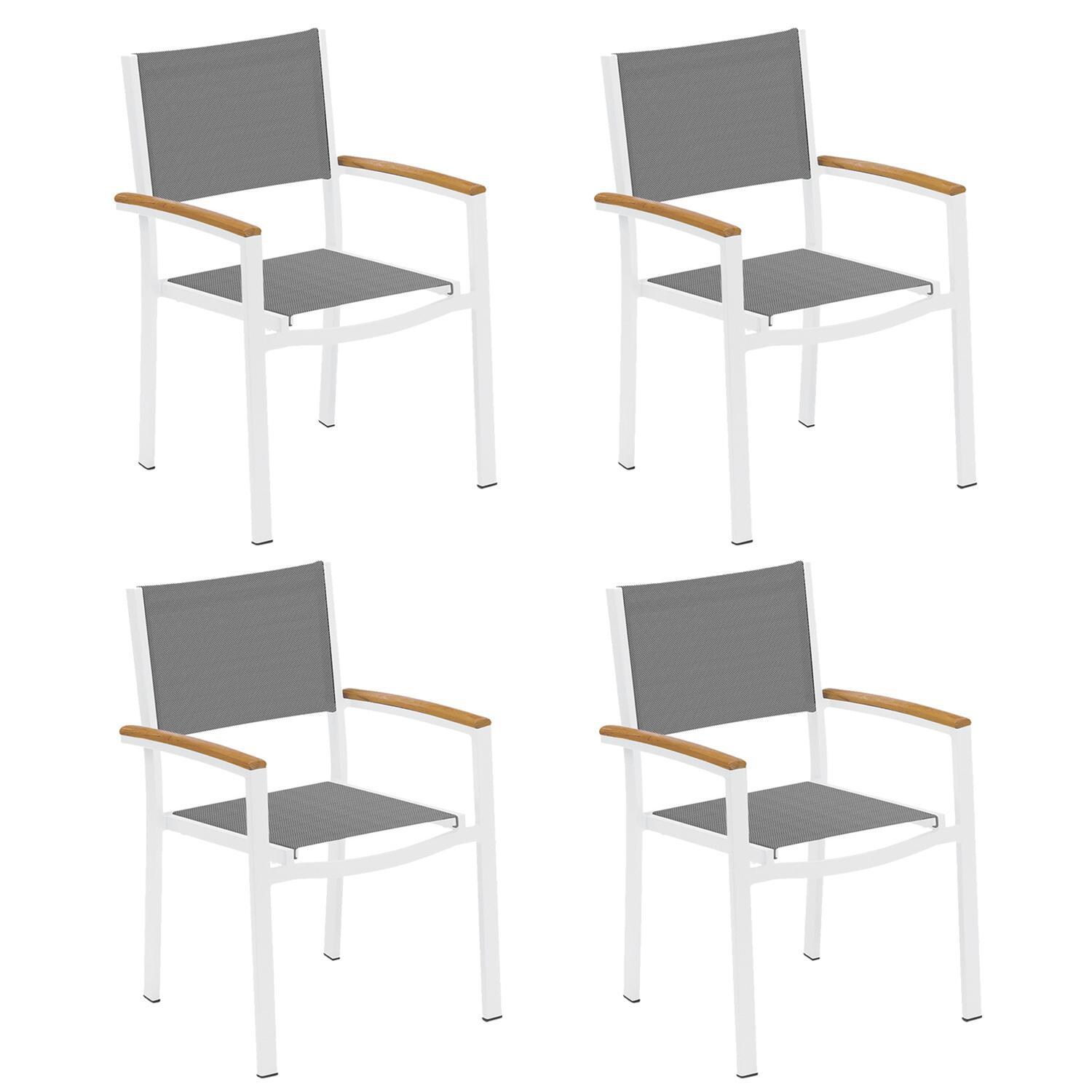 Oxford Garden Travira 4 Pc Composite Sling & Aluminum Dining Chair W/ Natural Tekwood Arm Caps in Chalk/Titanium thumbnail