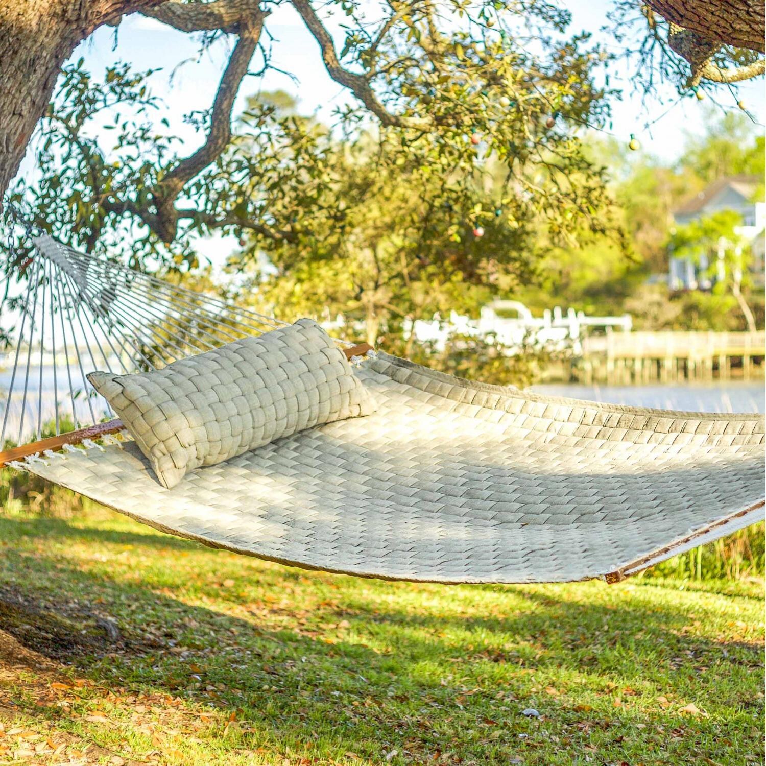 Pawleys Island QWEAVEFLAX Large SoftWeave Hammock - Flax - On the Lawn thumbnail