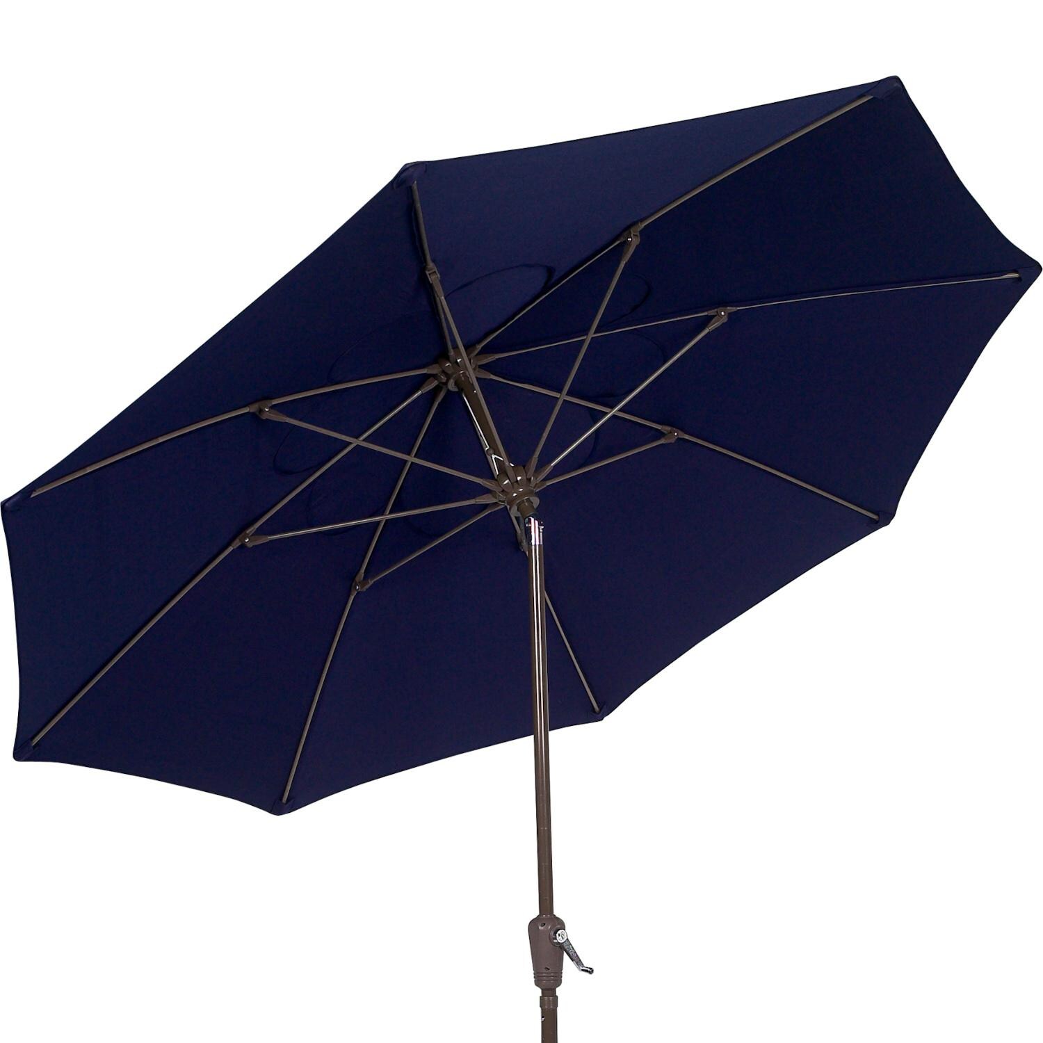 FiberBuilt 9 Ft Aluminum Navy Blue Market Patio Umbrella W/ Crank Lift & Tilt - Angled View thumbnail