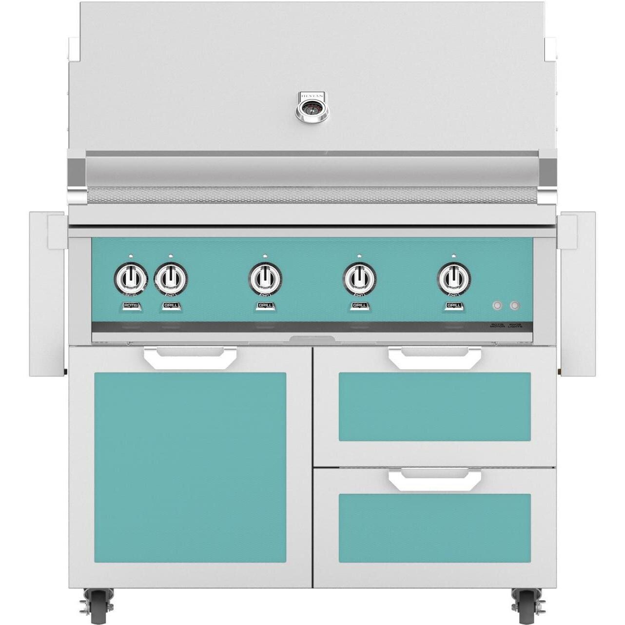 Hestan 42-Inch Freestanding Natural Gas Grill W/ All Infrared Burners & Rotisserie On Double Drawer & Door Tower Cart - Bora Bora - GSBR42-NG-TQ thumbnail