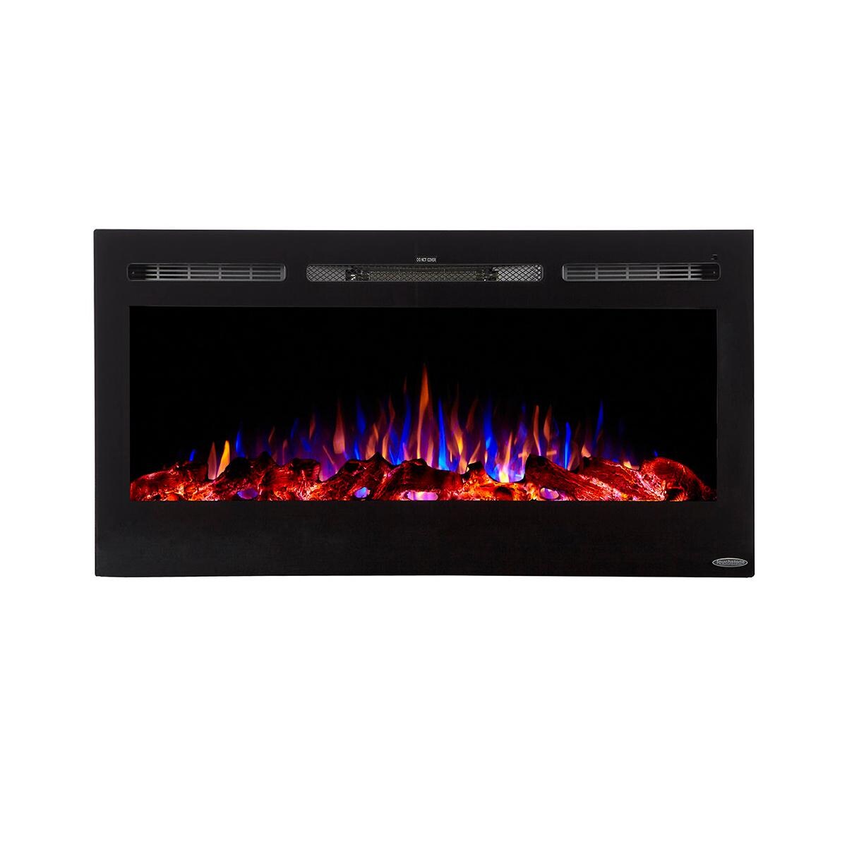 Touchstone Home Products Sideline 40-Inch Wall Mount/Flush Mount Electric Fireplace With Black Glass Surround - Logs Yellow Orange Blue thumbnail