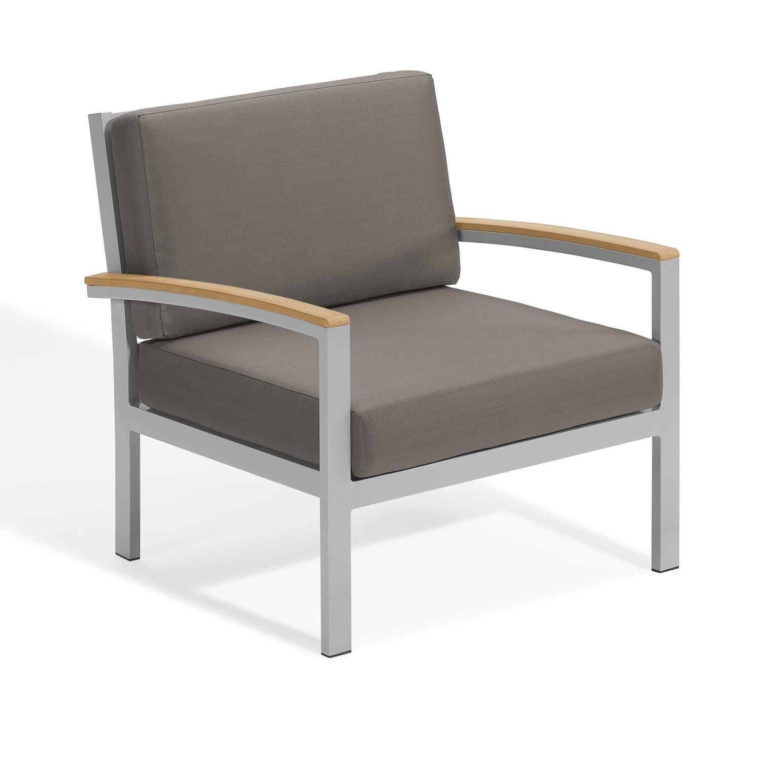 Oxford Garden Travira Aluminum Club Chair W/ Natural Tekwood Arm Caps in Flint/Stone thumbnail