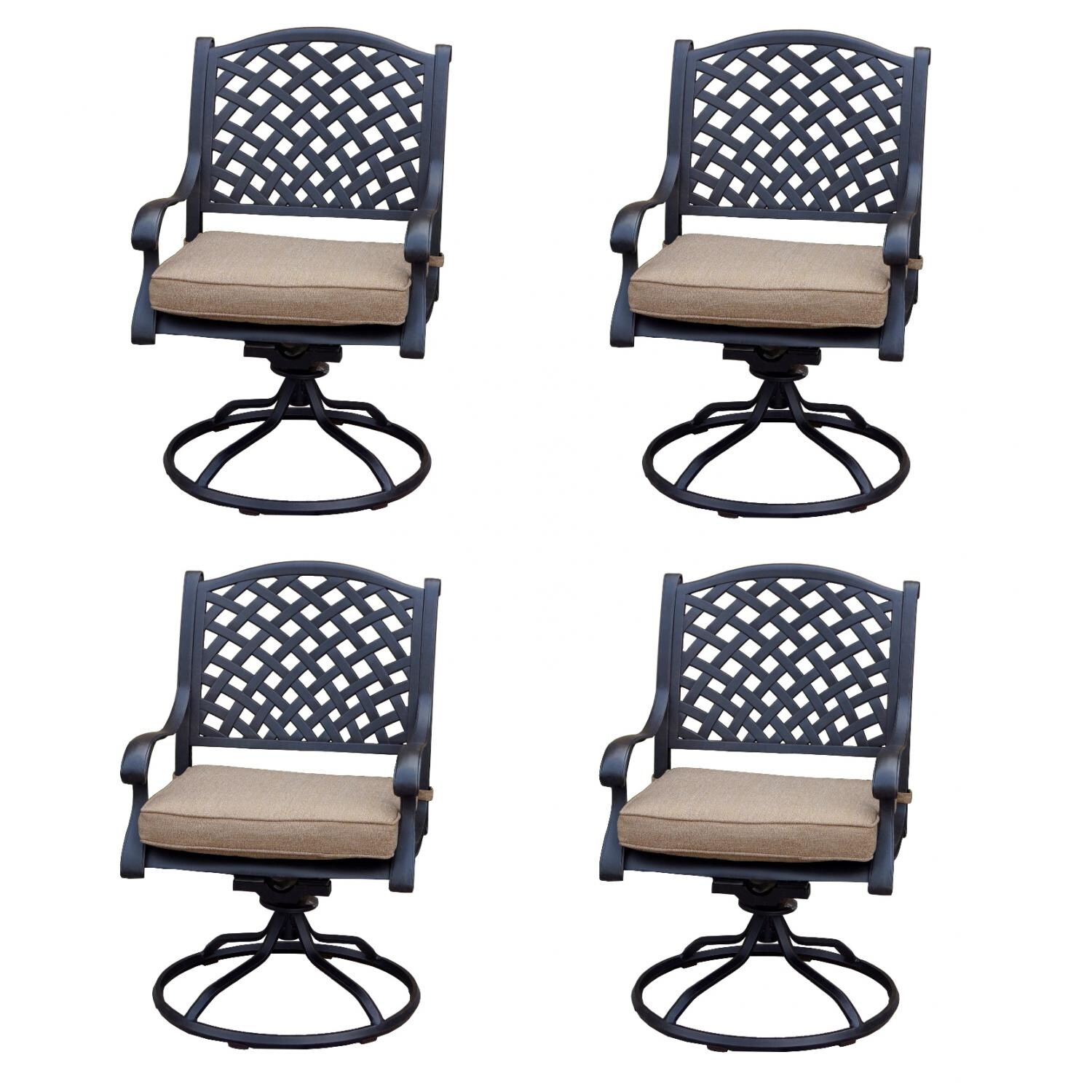 Nassau Cast Aluminum 4 Pc Set Swivel Rocker Dining Chair Set in Antique Bronze/Sesame by Darlee