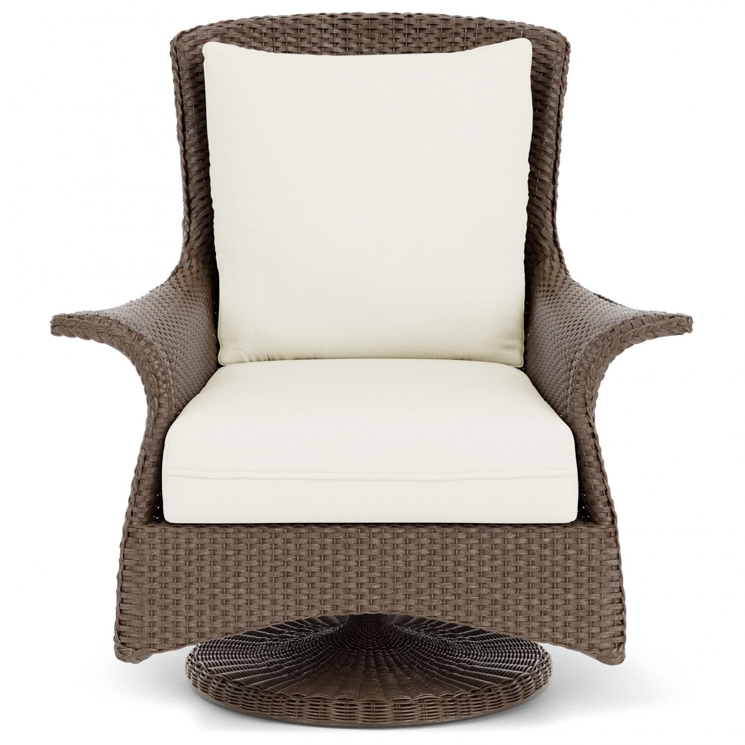 Lloyd Flanders Mandalay Swivel Rocker Lounge Chair in Bark Finish with Sailcloth Salt Fabric thumbnail