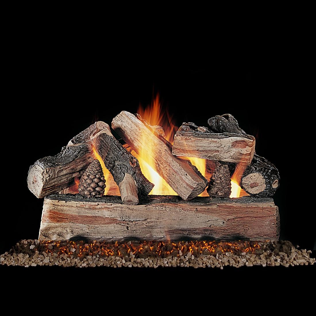 Rasmussen 21-Inch CrossFire Gas Log Set With Vented Natural Gas Custom Embers Pan Burner - Match Light