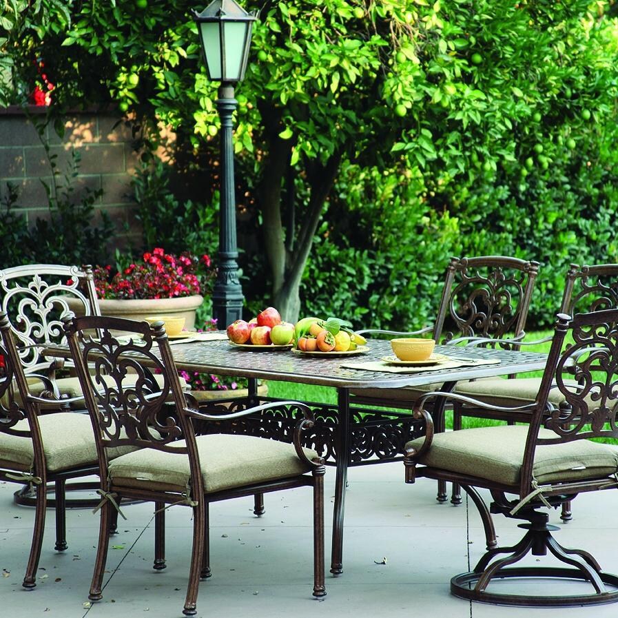 Darlee Santa Barbara 7 Piece Cast Aluminum Patio Dining Set With Rectangular Table - Mocha
