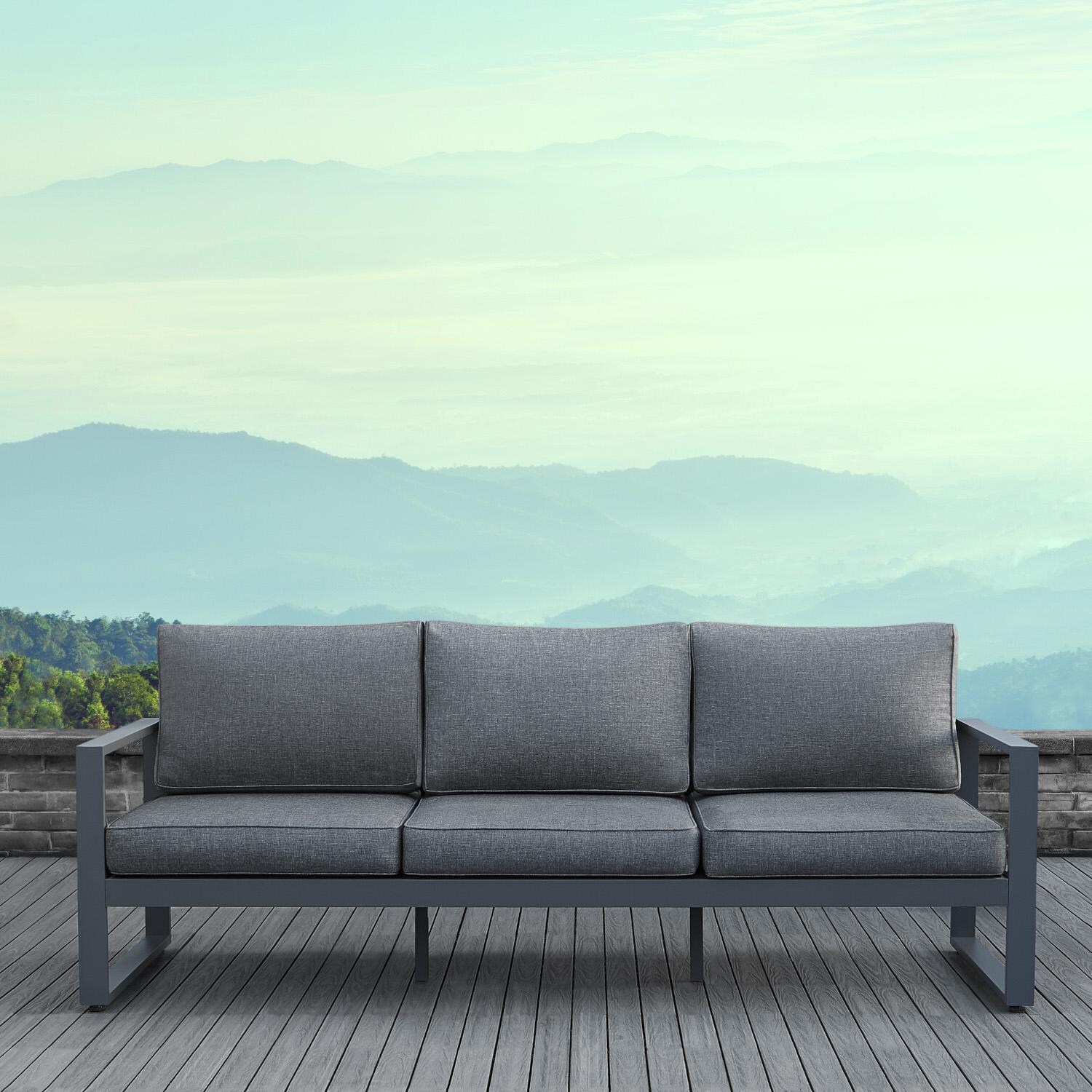 Villa Flora 3 Person Aluminum Sofa in Gray w/ Gray Cushions by Lakeview Outdoor Designs