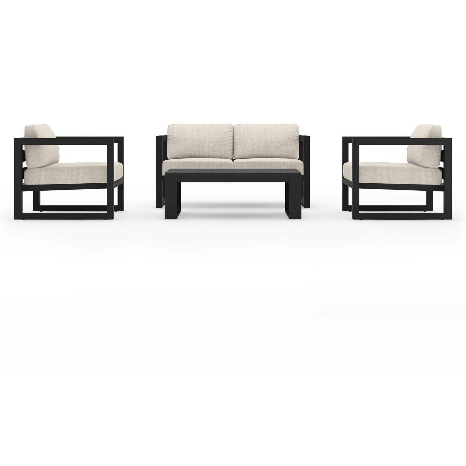 Lakeview MSTYMAS-BK-4SS-CS Misty Cove 4 Pc Aluminum Seating Set in Black w/Loveseat & Cast Silver Cushions by Lakeview Outdoor Designs - Set - White Background thumbnail