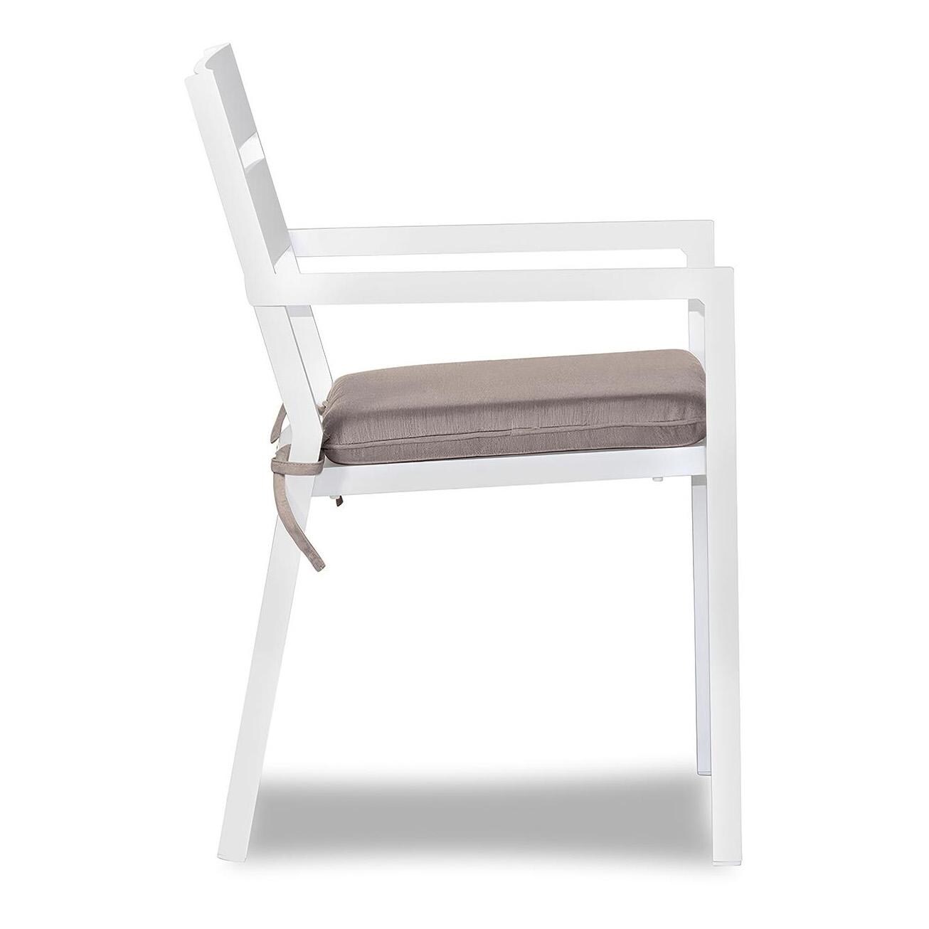 Calm Bay Aluminum Dining Arm Chair in White/Canvas Flax by Lakeview Outdoor Designs - Side - White Background thumbnail