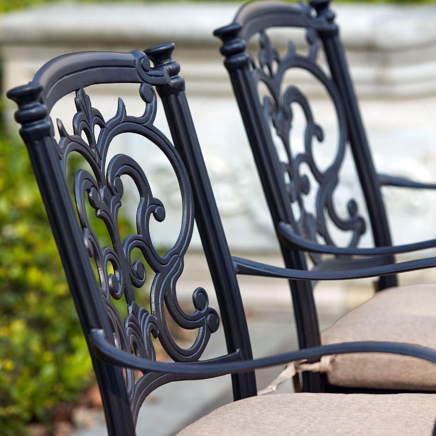Darlee 201010-7PC-60GD Santa Barbara 7 Piece Cast Aluminum Patio Fire Pit Dining Set W/ 60 Inch Round Table & Sesame Cushions - Dining Arm Chair - Back Rest - Detail thumbnail