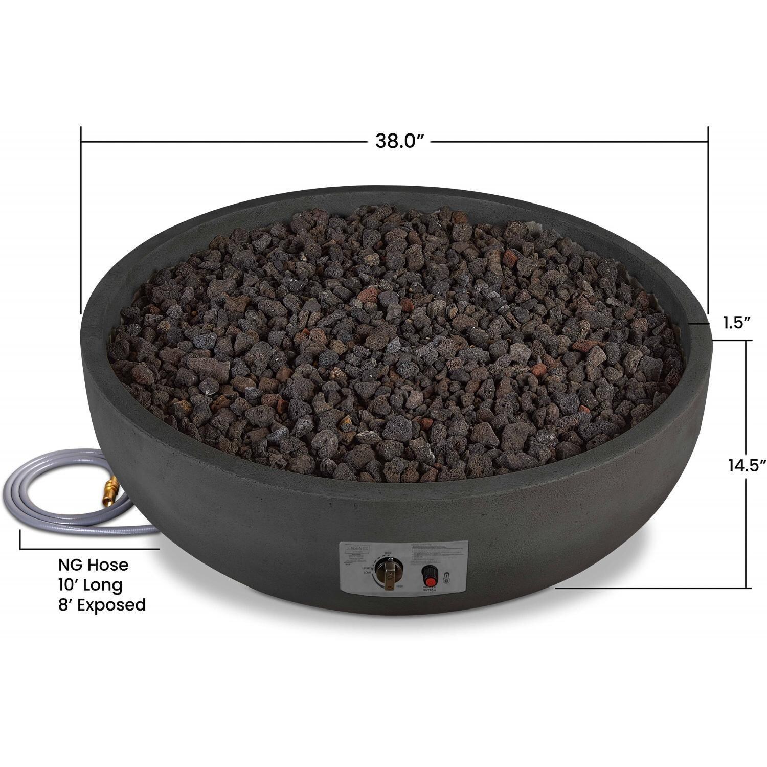 Grand Lake 522NG-CBN 38 Inch Round Concrete Natural Gas Fire Bowl in Gray by BBQGuys Signature - Dimensions - Diagram thumbnail