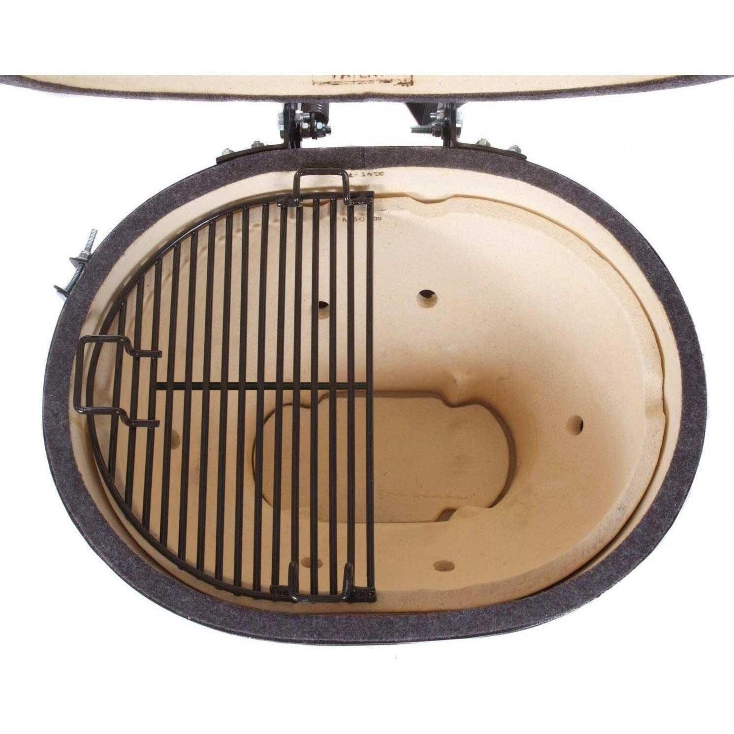 Primo Oval XL Ceramic Charcoal Smoker Grill On Countertop Cypress Table - Grilling And Roasting With Heat Deflector thumbnail