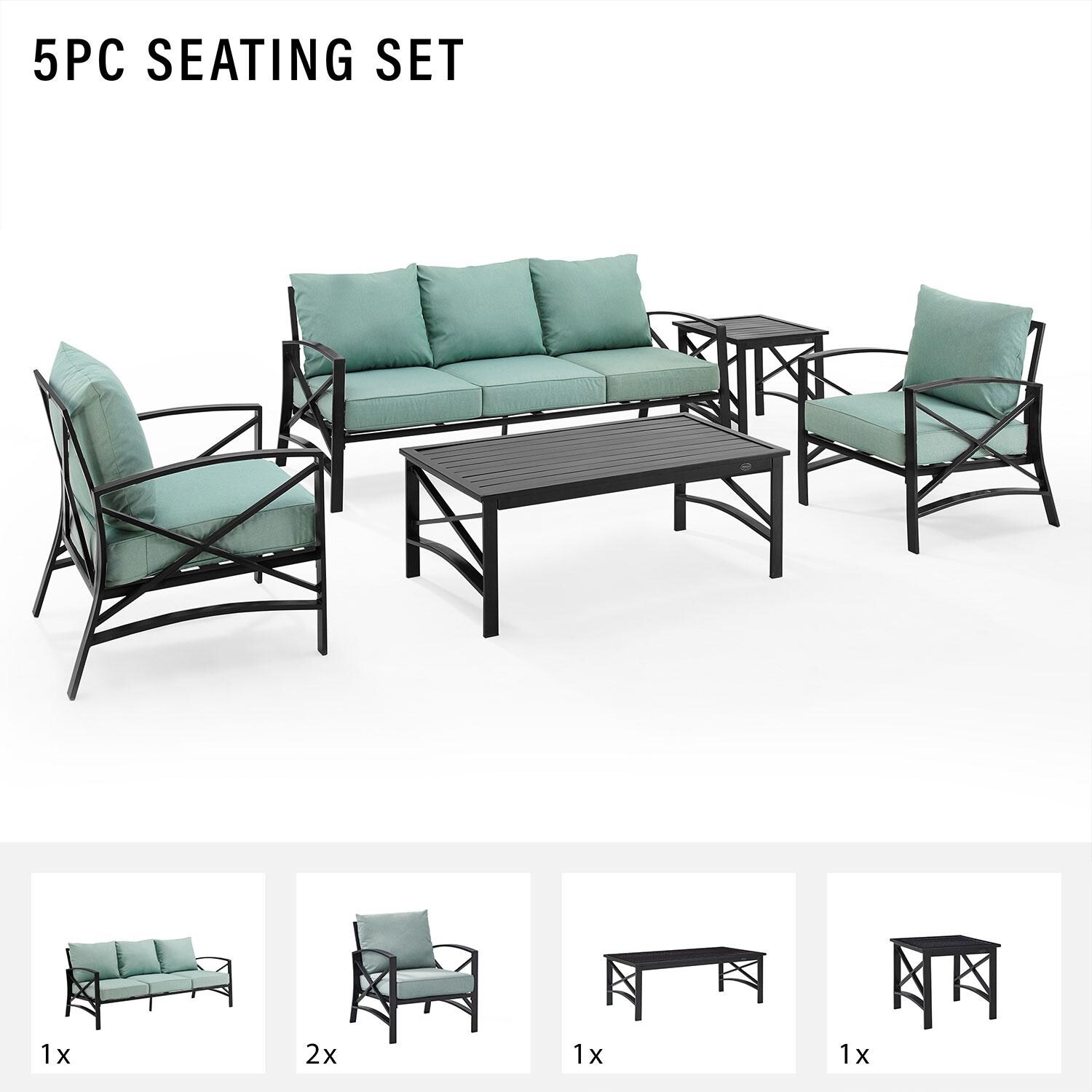 Ultimate Patio UP-82265BZ-MI 5Pc Outdoor Sofa Patio Furniture Set in Mist - Included in Set (Sofa, Two Club Chairs, Coffee Table, & Side Table) - Diagram thumbnail