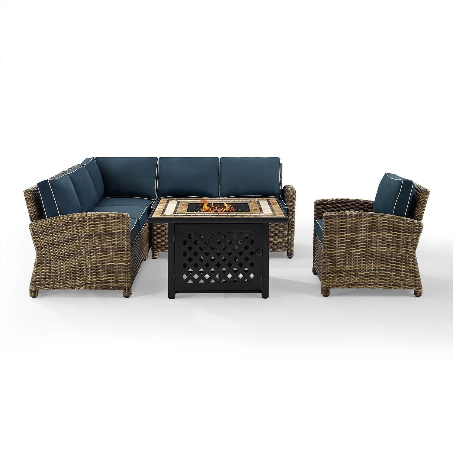 Ultimate Patio UP-92392-NV 5Pc Wicker Outdoor Sectional Set W/ Fire Table in Navy - Display - White Background thumbnail