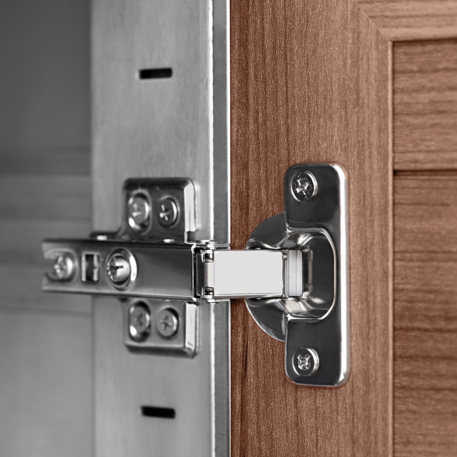 NewAge Products 67902 Classic Series 10 1/2 Ft Outdoor Kitchen Island w/ 36-in Natural Gas Grill, Refrigerator, Trash Bin, Door & Drawer in Grove/Stainless Steel - Door Hinge - Detail thumbnail