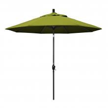 California Umbrella 9 Ft. Octagonal Aluminum Push Button Tilt Patio Umbrella W/ Crank Lift & Aluminum Ribs - Stone Black Frame / Olefin Kiwi Canopy