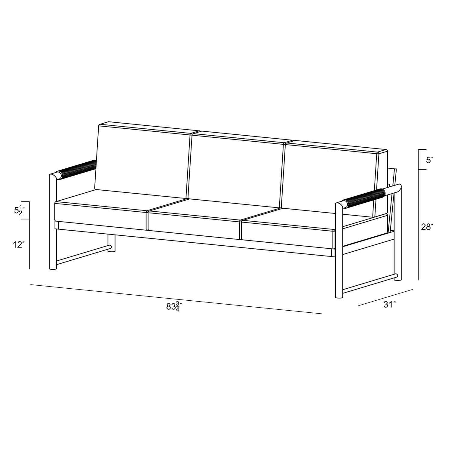 Lakeview AVEBAY-BK-CO-S-CC Avenue Bay Black/Carbon Sofa - Canvas Charcoal - Dimensions - Diagram thumbnail