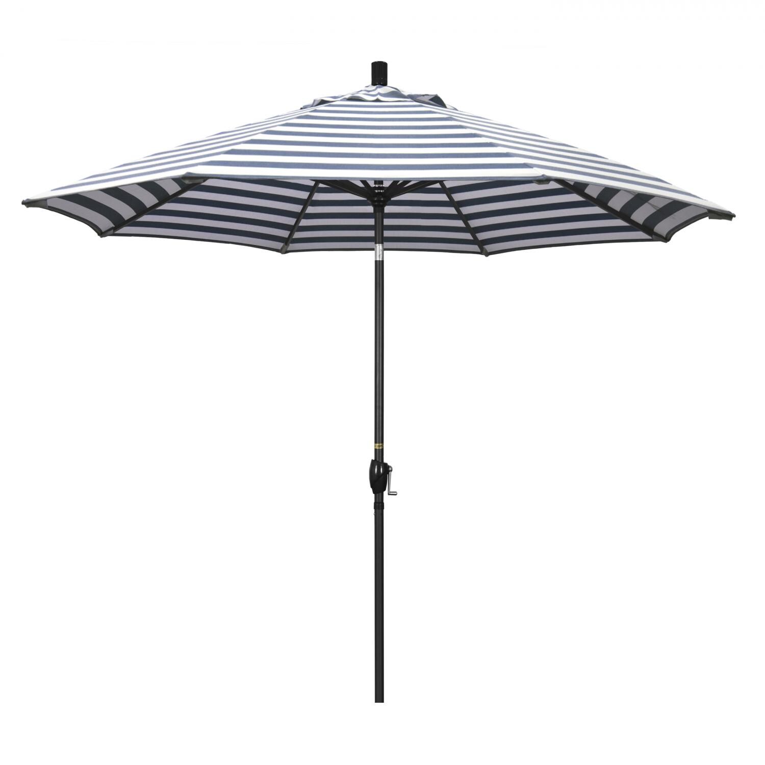 California Umbrella Pacific Trail Series 9 Ft Octagonal Aluminum Push Button Tilt Patio Umbrella W/ Crank Lift - Stone Black Frame / Olefin Navy White Cabana Stripe Canopy thumbnail