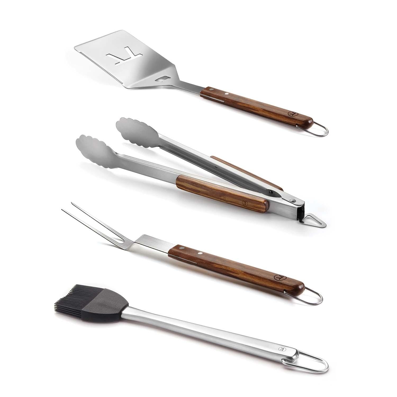 Outset Set Utensili Griglia Verde: Spatola, Pinze, Forchetta E Pennello In Acciaio Inox E Bambù