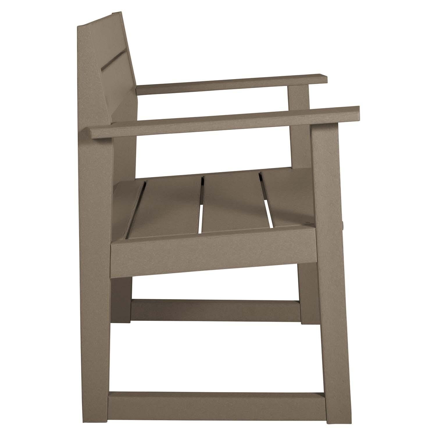 Hazel Cove Recycled Plastic Dining Arm Chair in Cabana Tan by Lakeview Outdoor Designs - Side View - White Background thumbnail