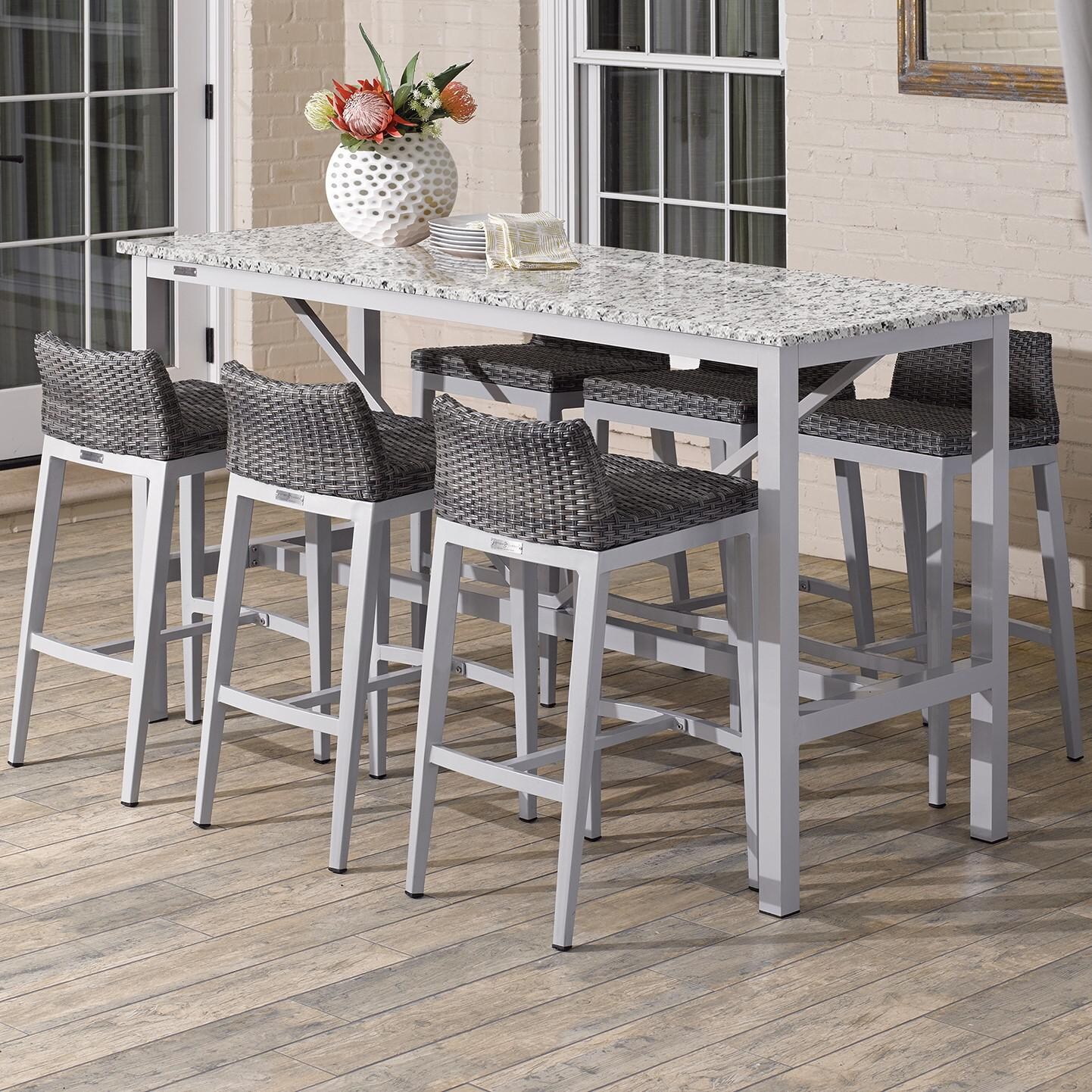 Argento 7 Piece Wicker Patio Bar Set W/ 72 X 30 Inch Retangular Lite-Core Ash Table By Oxford Garden - On The Patio thumbnail