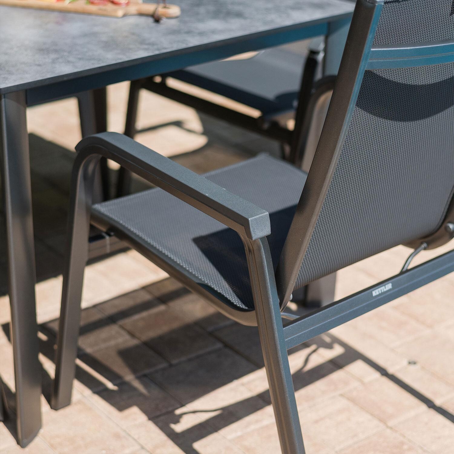 Basic Plus 5 Pc Aluminum Dining Set w/ Stacking Dining Chairs By KETTLER - Dining Chair - Arm - Detail thumbnail