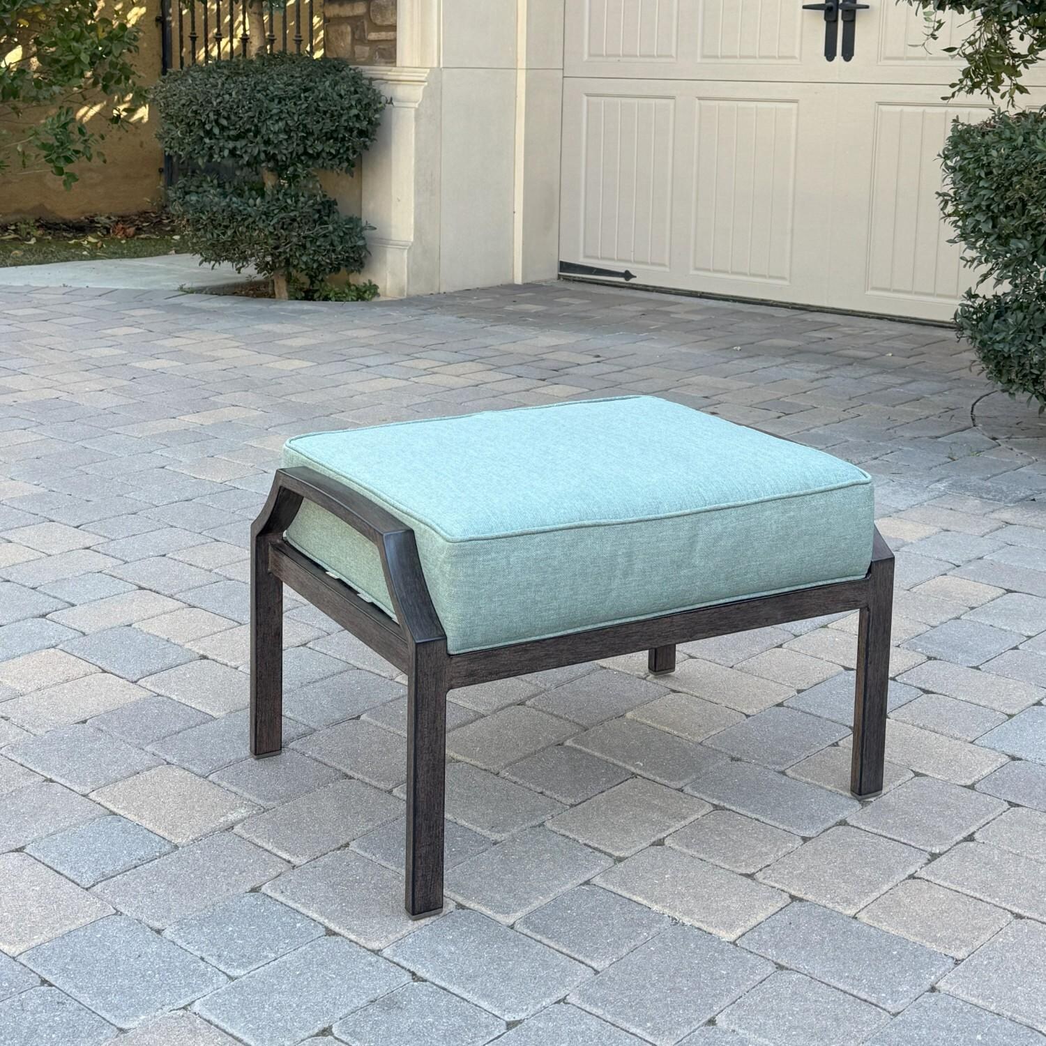 Atlantis 6 Pc Aluminum Fire Pit Seating Set w/ 2 Club Chairs, 2 Ottomans & Sofa in Walnut/Spa by Darlee - Ottoman - Lifestyle thumbnail