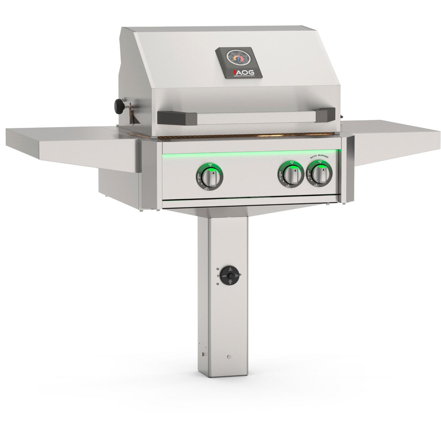 American Outdoor Grill L-Series 24-in 2-Burner Propane Grill w/ Lights & Rotisserie Kit on Accessible In Ground Post - Grill on Accessible Post - White Background thumbnail