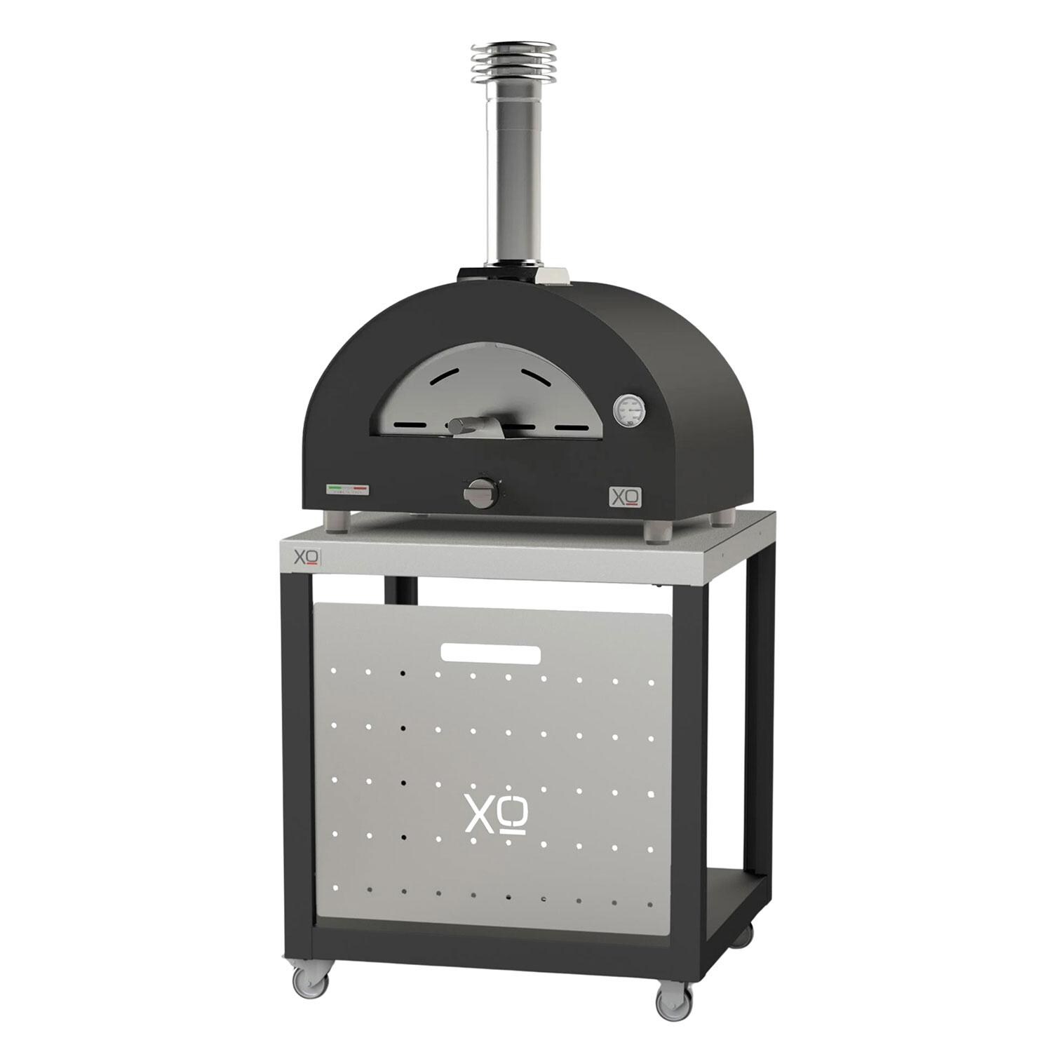 XO Appliance XOPIZZA1BASE Pizza Oven Cart for XOPIZZA1 - Oven Attached - Shown in Black finish - White Background thumbnail