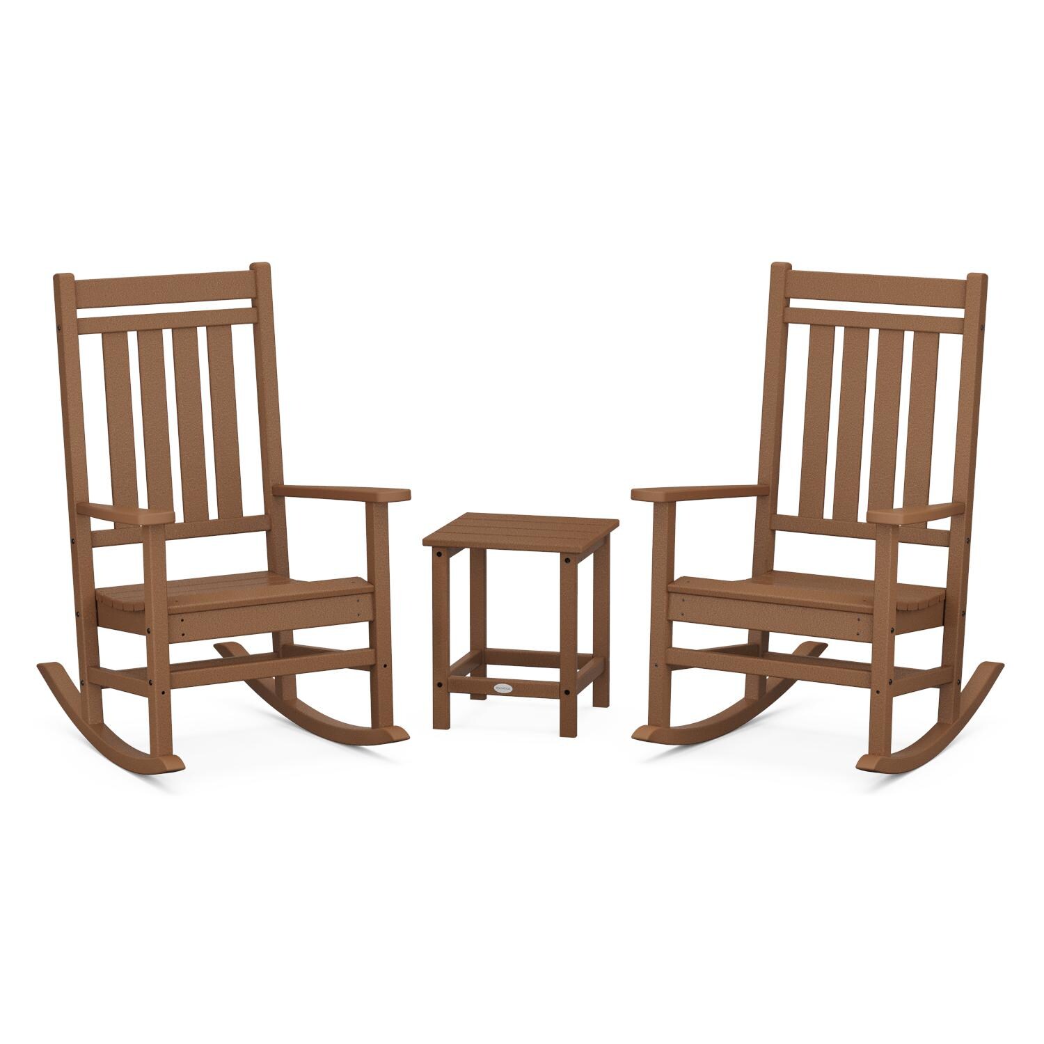 POLYWOOD Teak Estate 3-Piece Rocking Chair Set w/ Long Island 18-Inch Side Table thumbnail