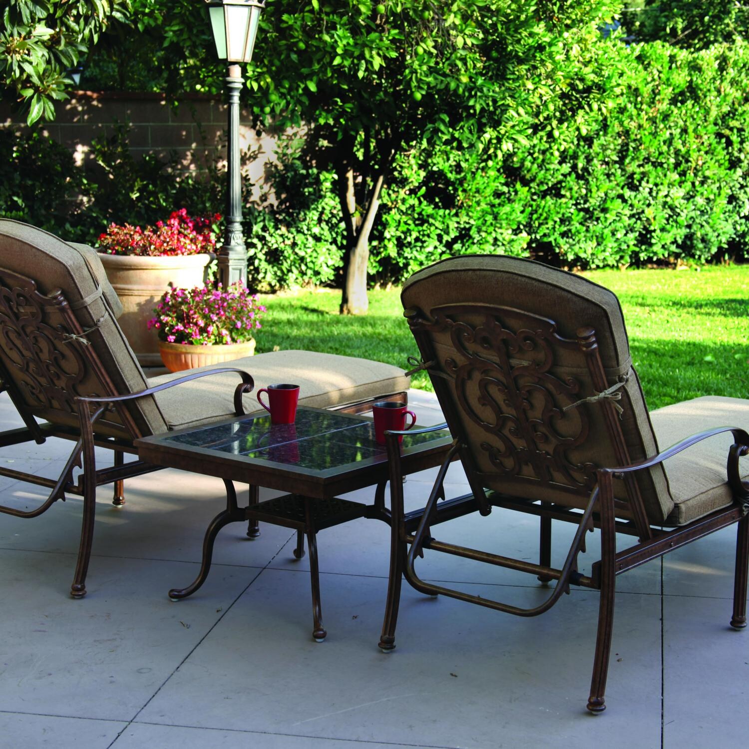 Darlee Santa Barbara 3 Piece Cast Aluminum Patio Chaise Lounge Set With Granite Top Table