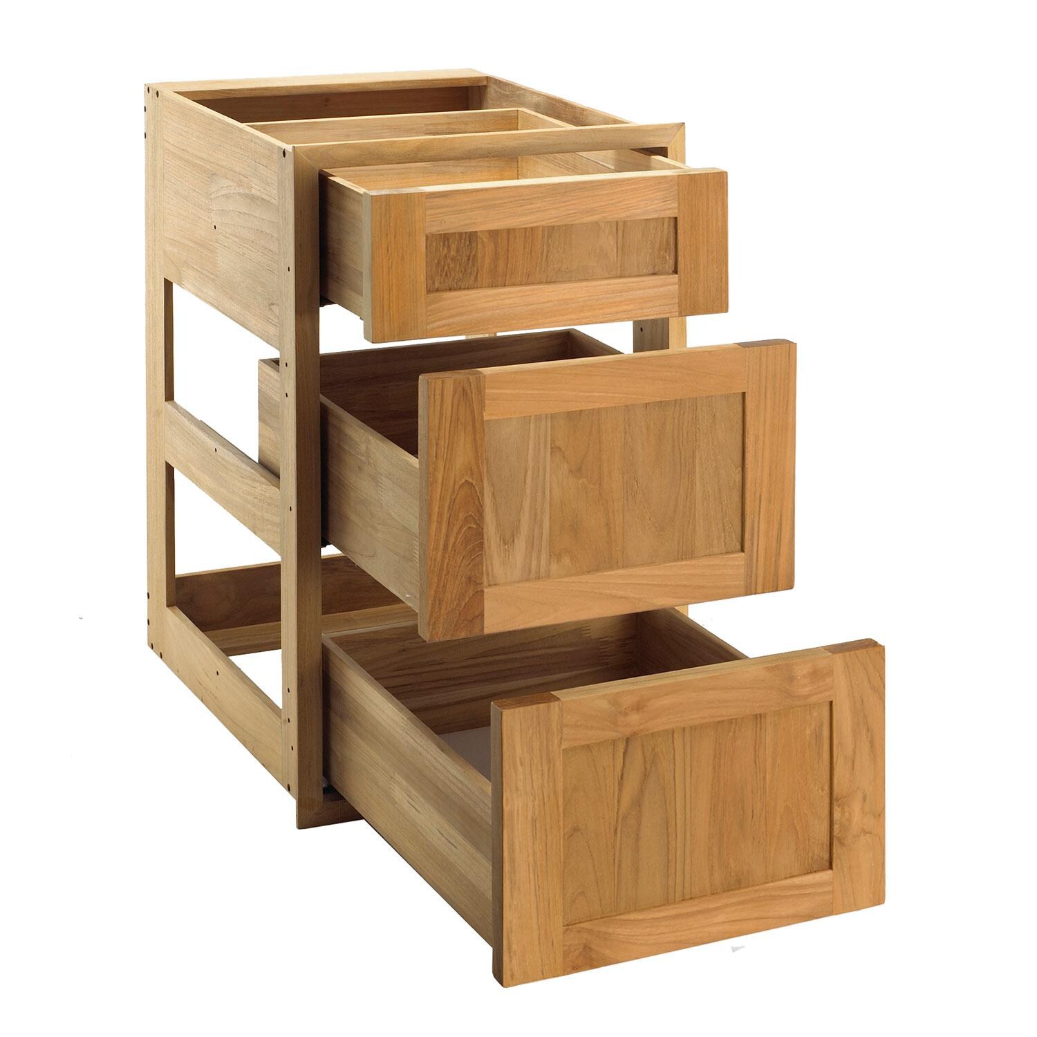 Pacific Teak 18 Inch Shaker Panel Triple Drawer - Open thumbnail