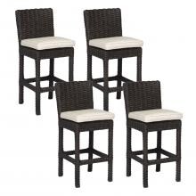 Cardiff 4 Piece Wicker Patio Bar Stool Set W/ Sunbrella Canvas Flax Cushions By Sunset West image