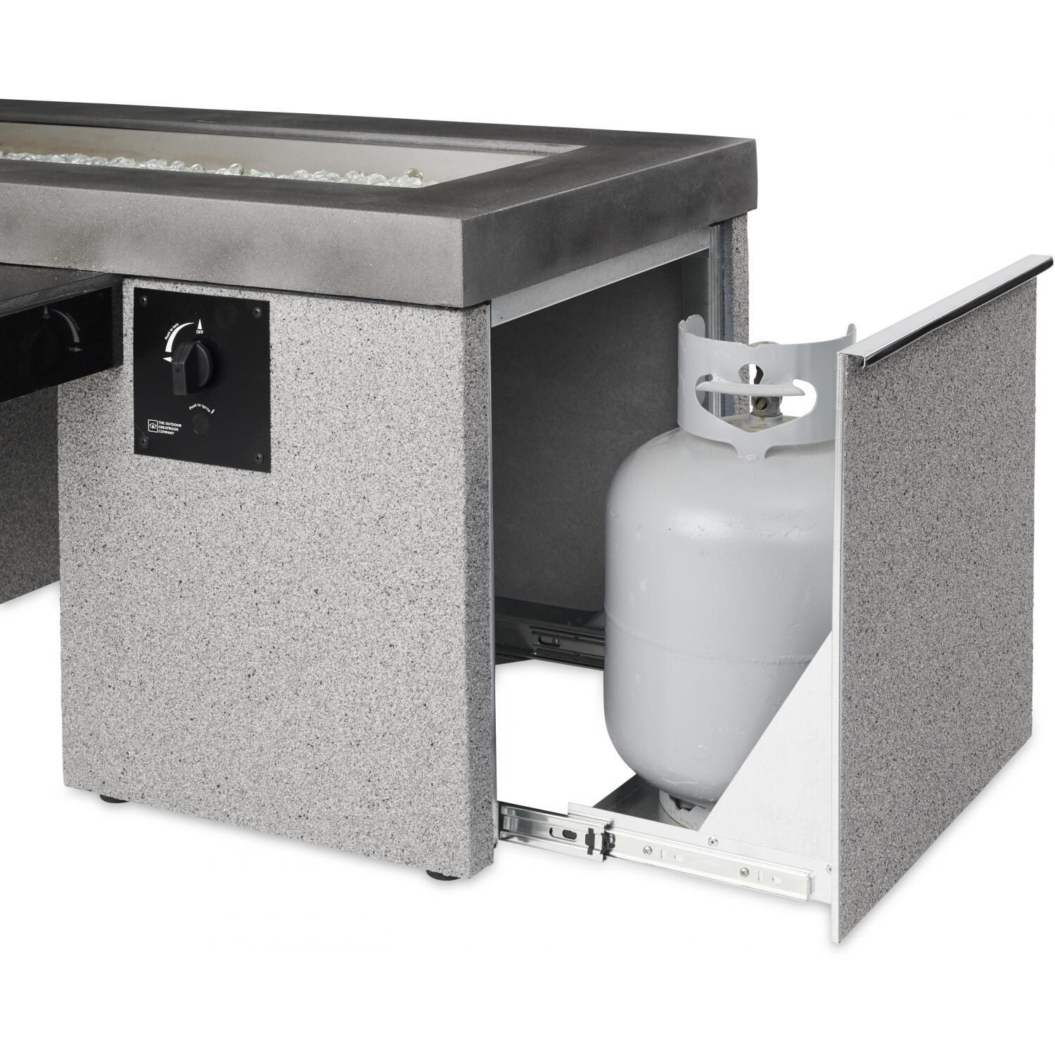 Lakeview Outdoor Designs Emfield Linear Gas Fire Pit Table - Black - Access Door Provides Convenient Storage For Propane Tanks - White Background thumbnail