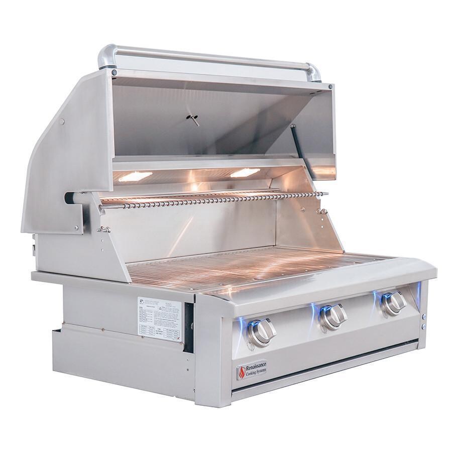 American Renaissance Grill by RCS ARG36 LP 36-Inch 3-Burner Built-In Propane Gas Grill - Open Side View thumbnail