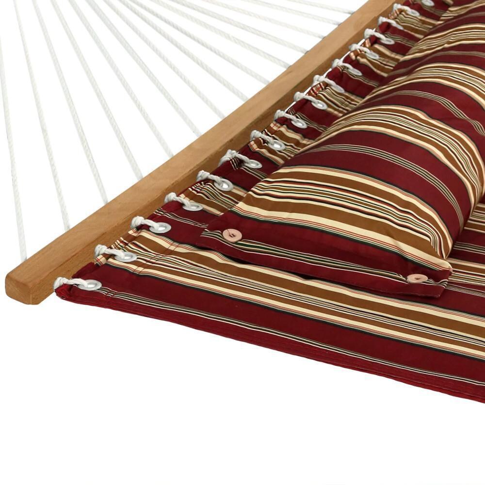 Ultimate Patio Quilted Double Hammock w/ Pillow & Stand - Red Stripe - Detail thumbnail