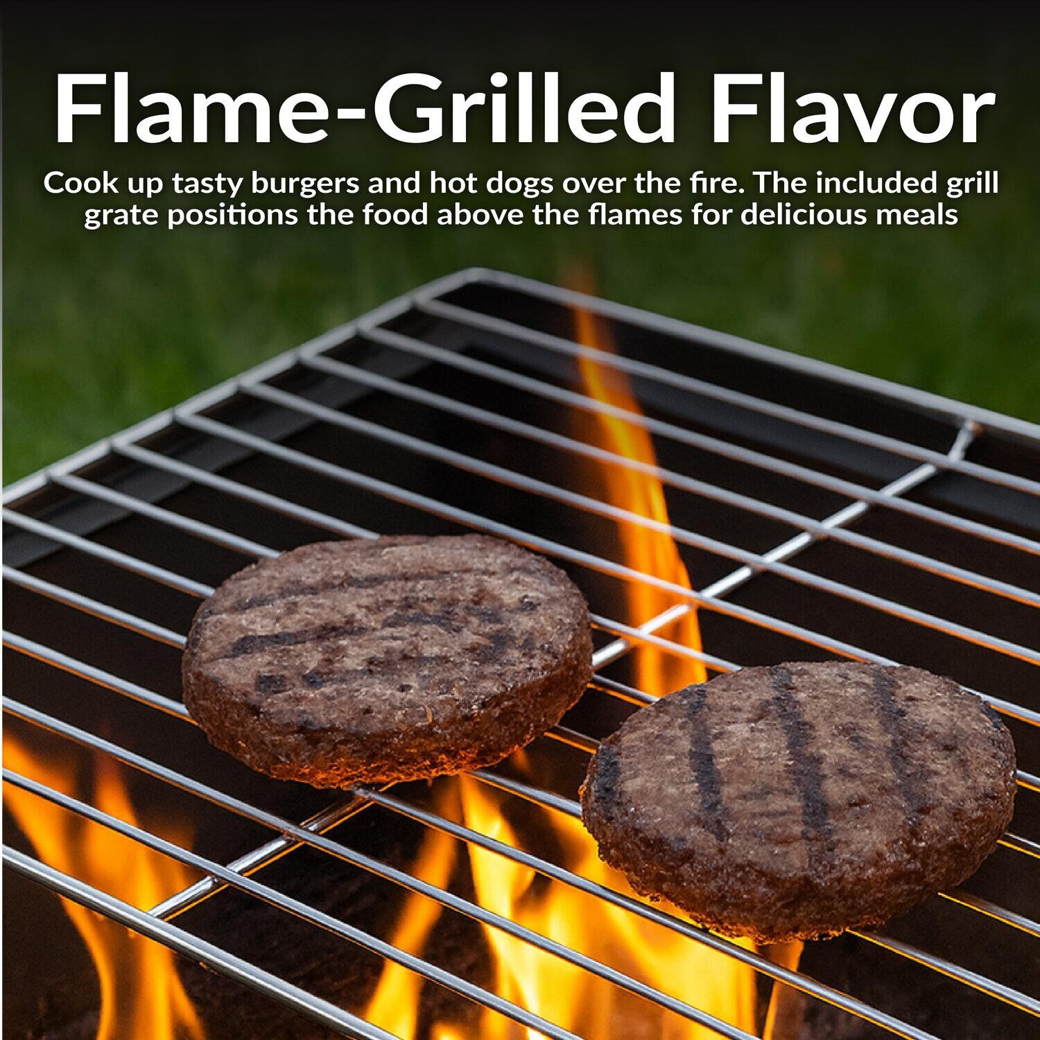 Ultimate Patio NB-NW201 36 Inch Rectangular Steel Wood-Burning Fire Pit in Black - Grilling Over Open Flame - Lifestyle thumbnail