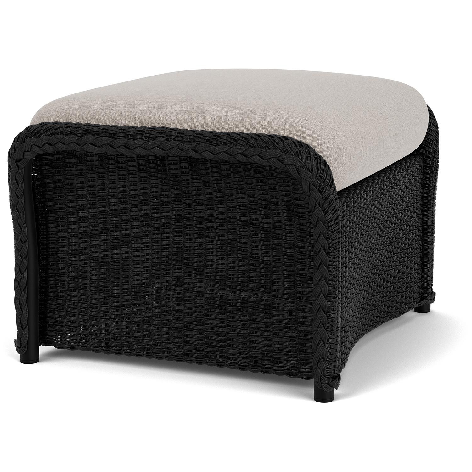 Lloyd Flanders Weekend Retreat Woven Ottoman in Ebony Finish W/ Remy Cloud Fabric - Angled thumbnail