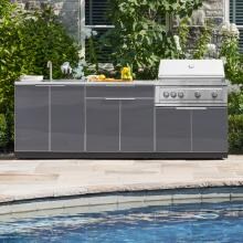 NewAge Outdoor Kitchen 4 Piece Set With 33-Inch Insert Grill Cabinet, Sink, And Bar Center - Slate Gray - 65258 image