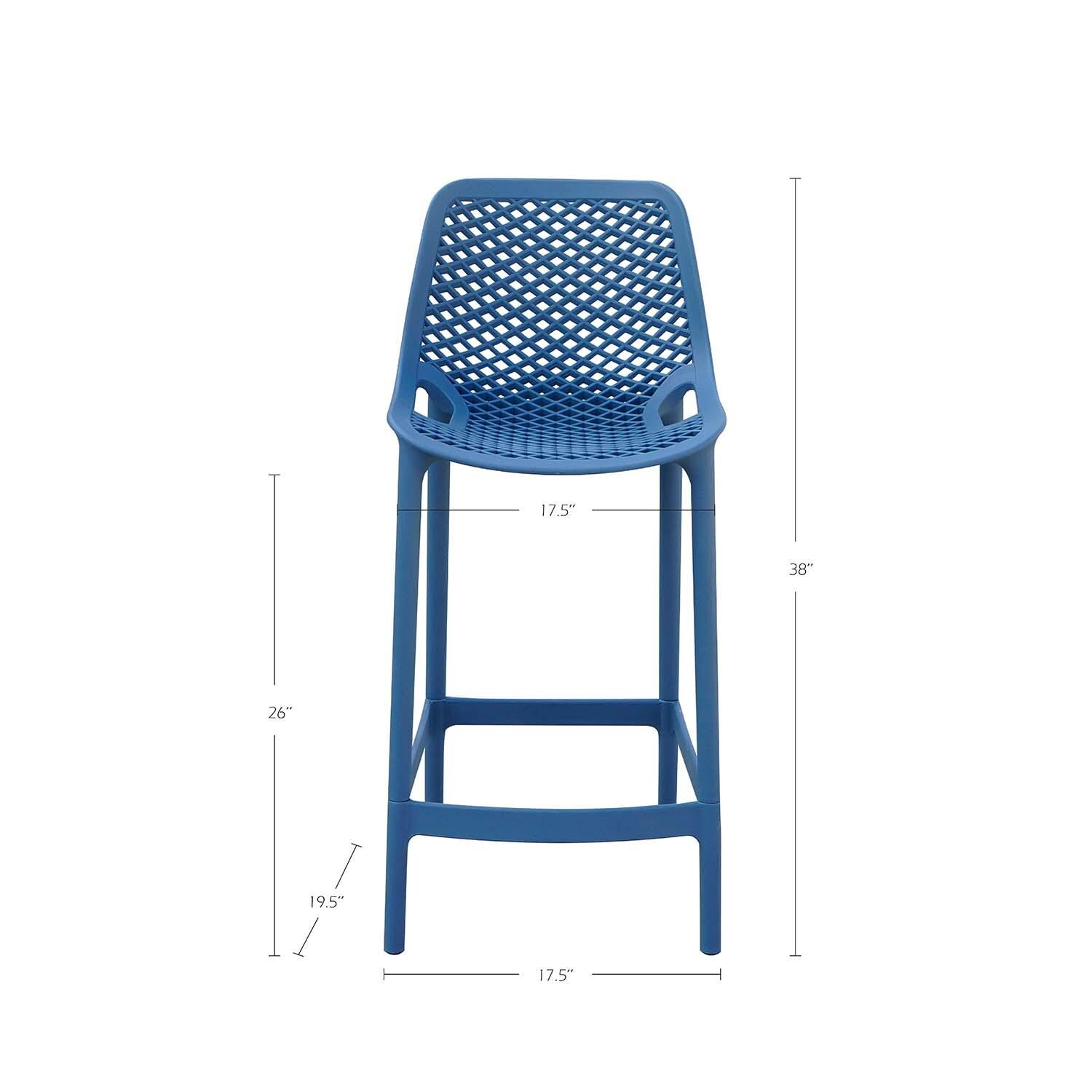 All Space Polyresin Counter Height Bar Stool Set of 4 in Blue Gray By Darlee - Dimensional thumbnail