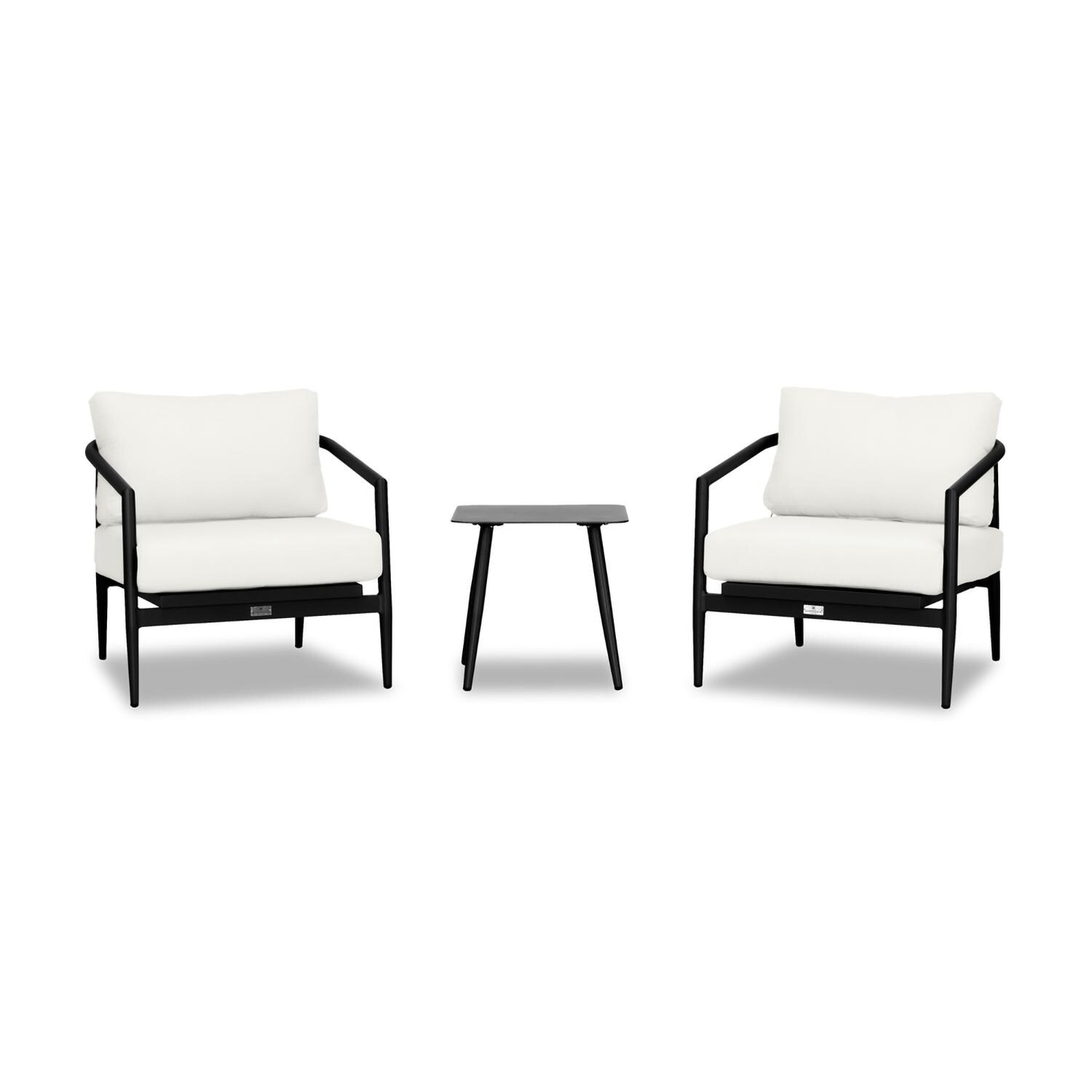 Lakeview Midnight Cove 3 Pc Aluminum Club Chair Seating Set in Black/Carbon/Canvas Natural - White Background thumbnail