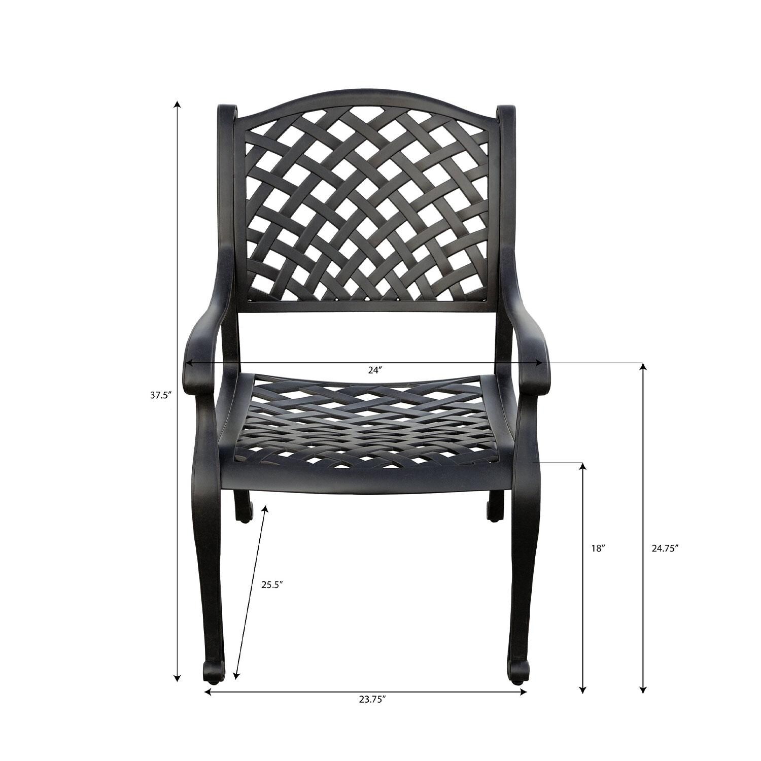 Nassau Cast Aluminum 4 Pc Set Dining Chair Set in Antique Bronze/Sky Blue by Darlee - Dimensions - Shown W/ No Cushion - Dimensional thumbnail