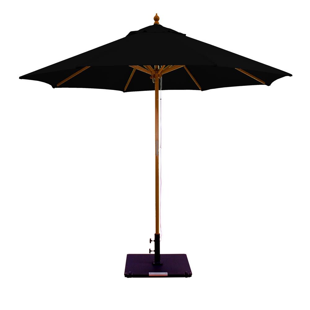 Galtech 9 Ft. Octagonal Hardwood Patio Market Umbrella W/ Pulley - Dark Wood W/ Sunbrella Canvas Black Canopy