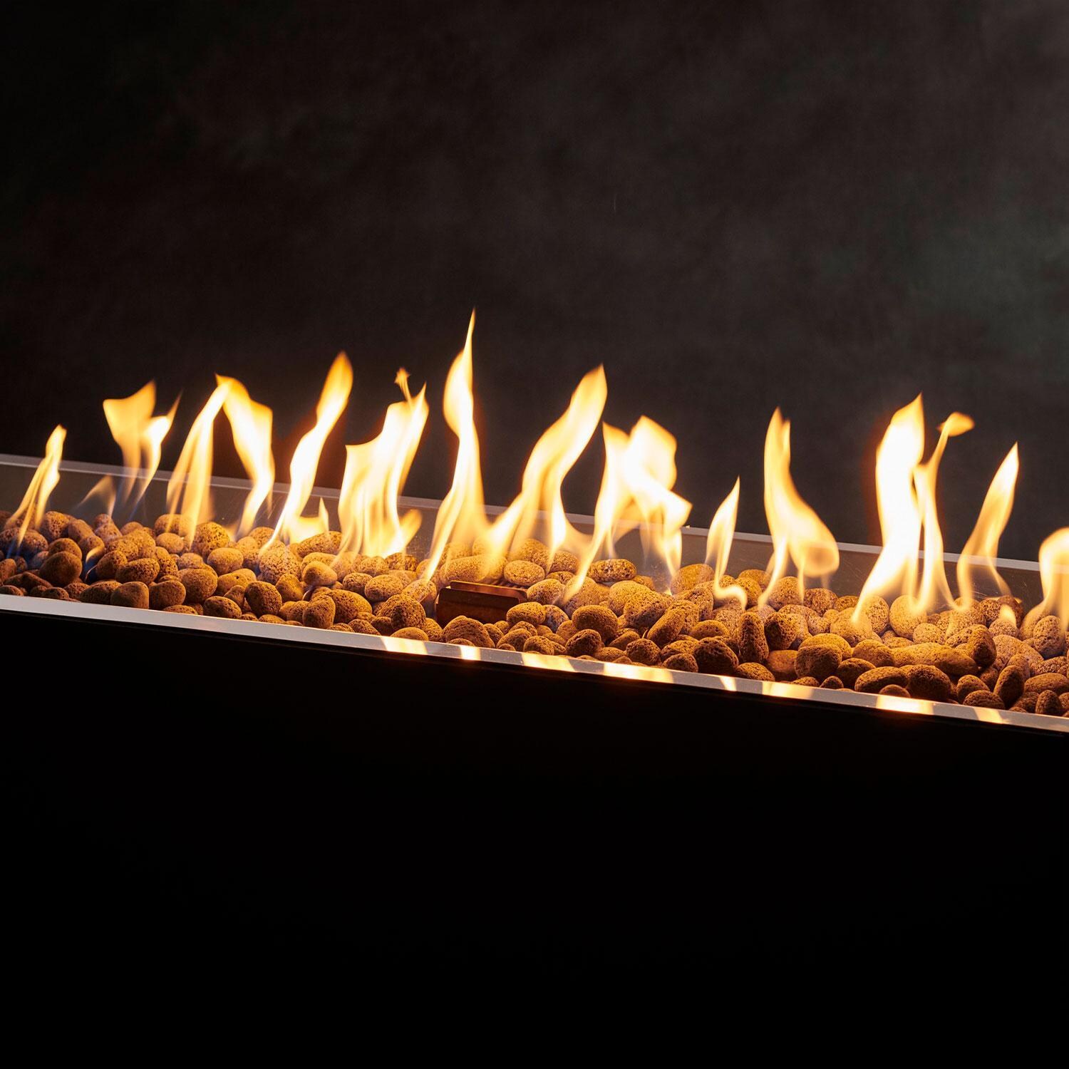 The Outdoor GreatRoom Company CFP1242DSILP-B Crystal Fire Plus 42-in Linear Electronic Ignition Propane Gas Fire Pit Burner Kit - Inserted in Fire Pit - On - Detail thumbnail